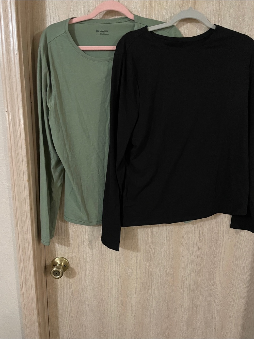 No Boundaries Long-Sleeve Crewneck Top in Sage Green (with Black Tee)